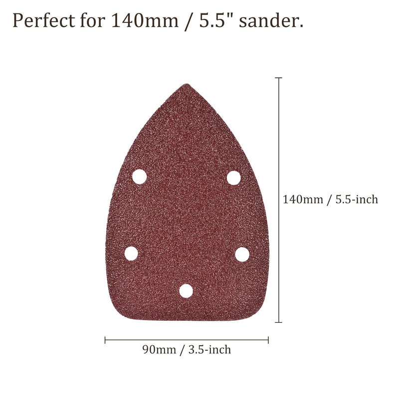 Kozelo 25pcs Mouse Sander Detail Sandpaper - [40 Grit, 3.5" x 5.5"] Triangle Hook and Loop Assorted Sanding Pads Sheet for Wood Furniture Polishing Use | 5 Hole, Aluminum Oxide - Image 3